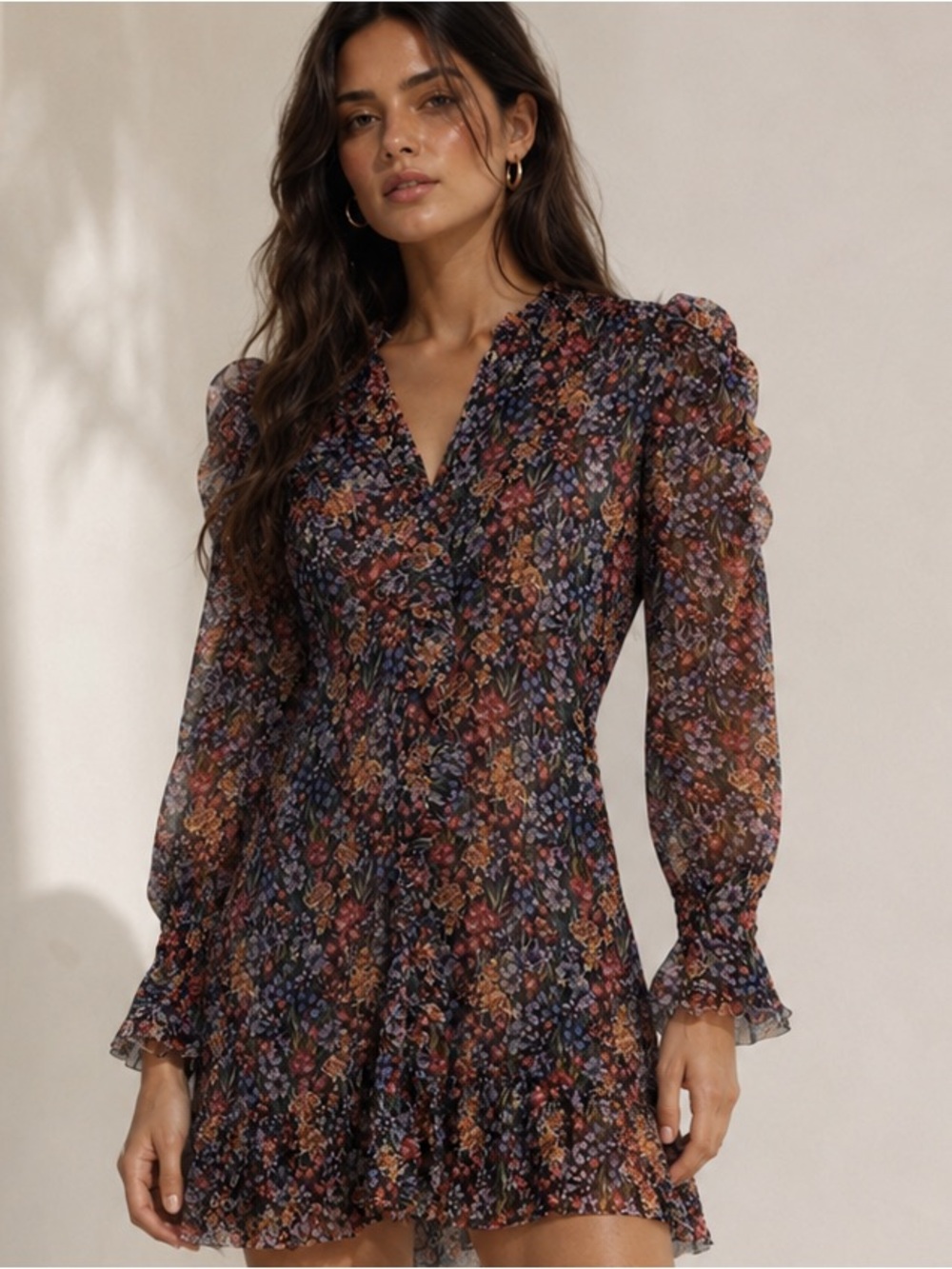 MISA Los Angeles Floral Long Sleeve Mini Dress XS